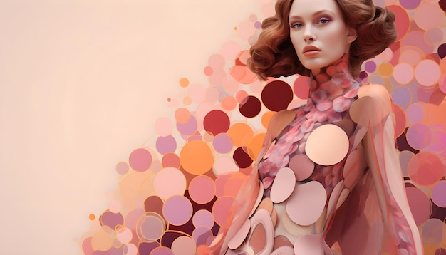 Photo collage de mode photoréaliste d'une femme avec des cercles colorés sur un fond pâle