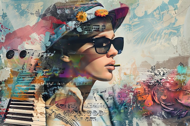 Collage de musique d'été surréaliste à la mode affiche contemporaine concept de musique dété