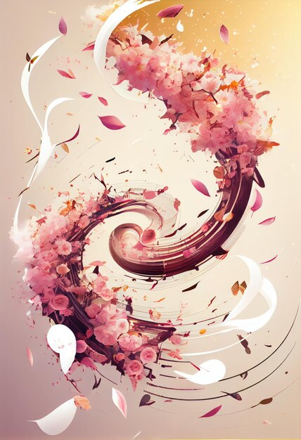 Photo collage de musique de printemps surréaliste tendance contemporaine affiche sakura volante sons de la nature musique dessin conceptuel imitation abstrait illustration générative ai