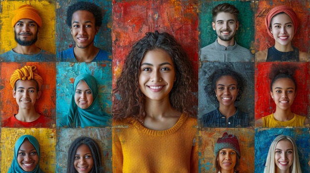 Un collage de nombreuses personnes différentes, de différentes nationalités et races.