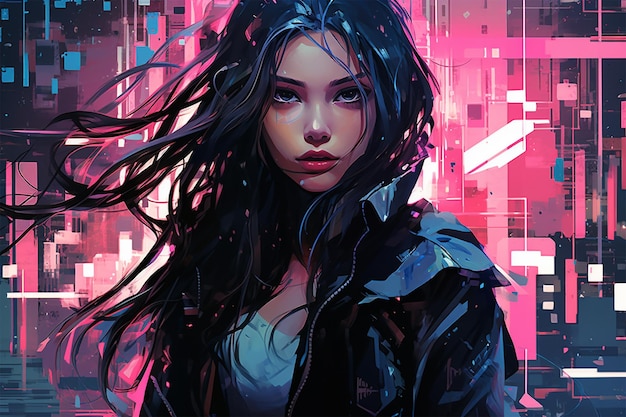 collage numérique de style fille cyberpunk dessiné à la main