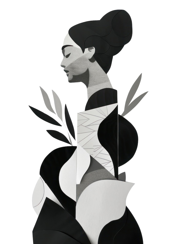 Photo collage en papier découpé png avec un croquis de dessin animé de statue