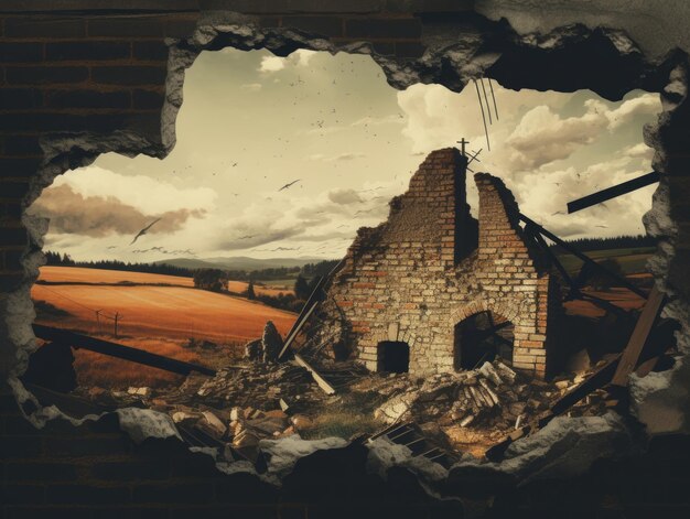 Collage de papier vintage avec style rétro d'impact émotionnel de paysage ancien