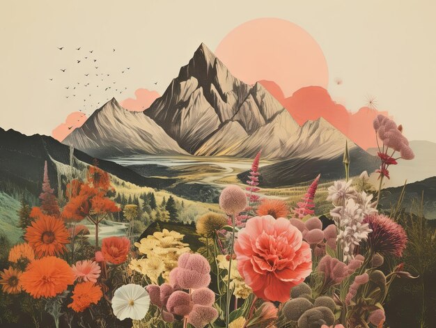 collage de papier vintage avec style rétro d'impact émotionnel de paysage