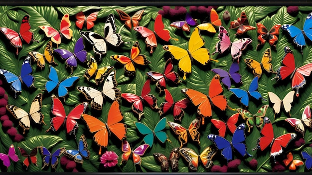 un collage de papillons dans un jardin luxuriant