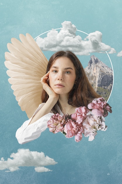 Collage d'une personne avec des ailes