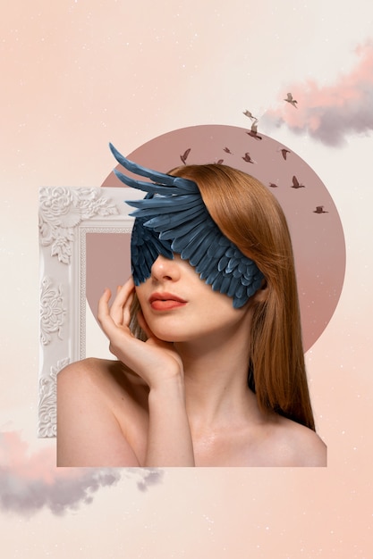 Collage d'une personne avec des ailes