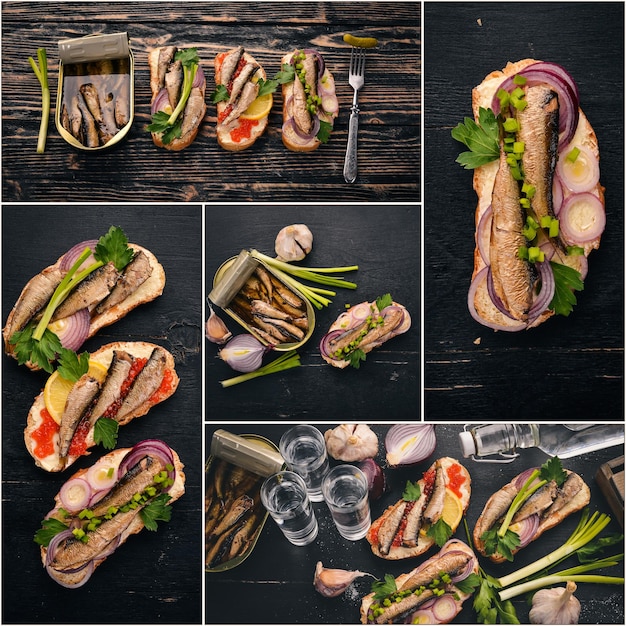 Collage photo Sprat et un sandwich Vue de dessus