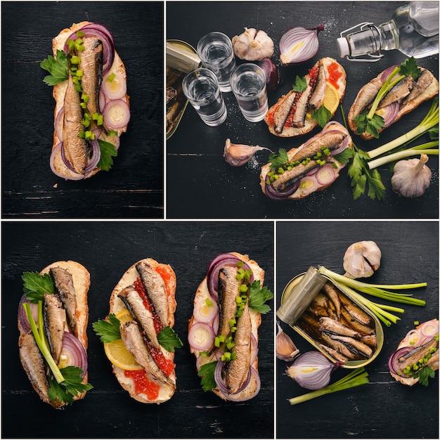 Collage photo Sprat et un sandwich Vue de dessus