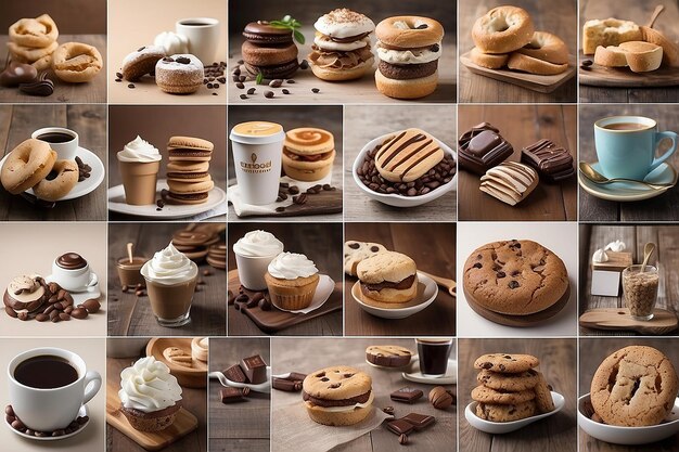 un collage de photos de café, de café et de desserts