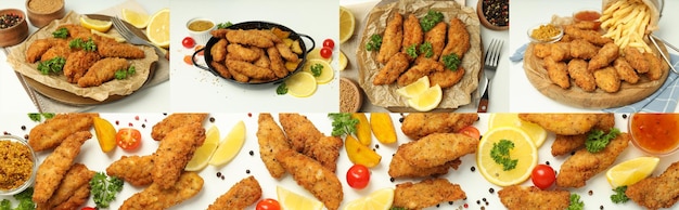 Collage de photos de délicieuses lanières de poulet