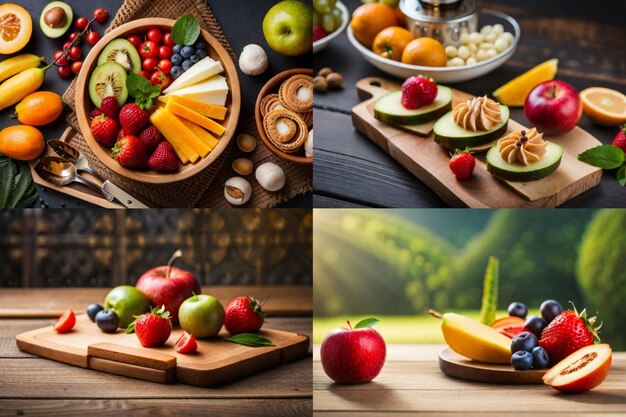 Photo un collage de photos de fruits dont une qui dit 