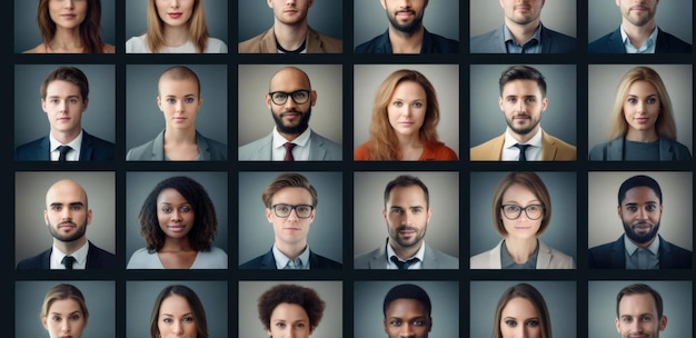 Collage de portraits d'un groupe d'âge ethniquement diversifié et mixte d'hommes d'affaires et d'entreprises ciblés