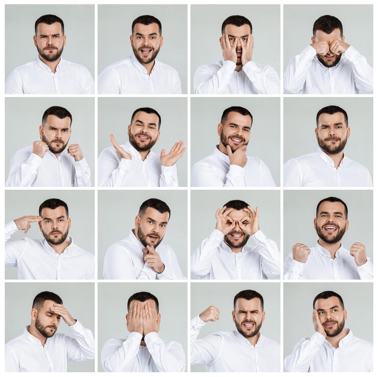 Photo collage de portraits d'homme avec différentes émotions
