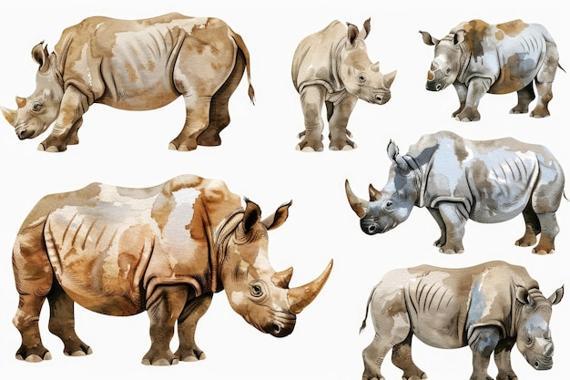Photo un collage de rhinocéros et de rhino.