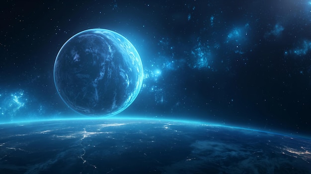 Photo collage de science-fiction abstrait s'approchant de la terre d'une autre planète galaxie tordue
