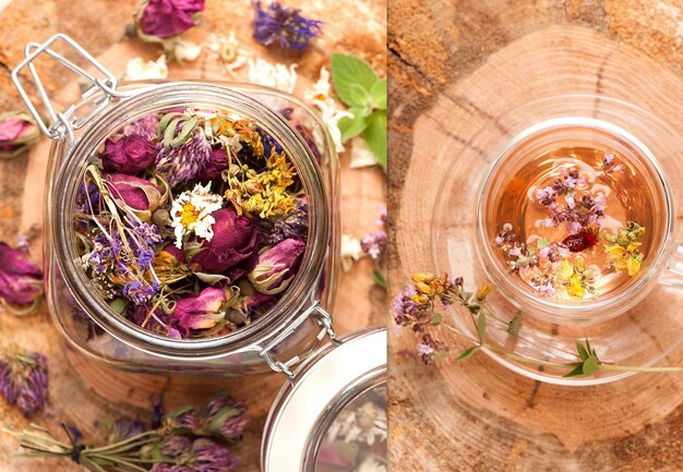 Collage tisane et herbes séchées