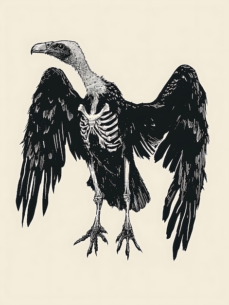 Photo collage de vautour avec texture osseuse collage effet altéré noir et affiche flyer style conceptuel