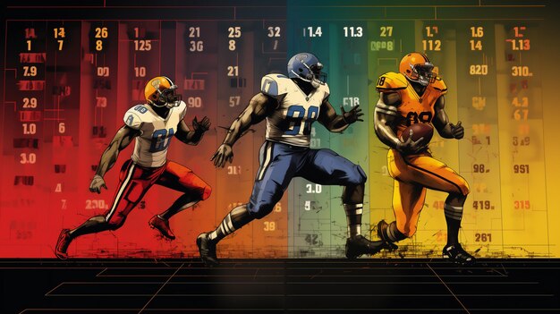 Photo un collage vibrant de divers joueurs de la nfl, à la fois des joueurs de ligne et d'autres positions habillés dans leur équipe