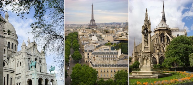 Collage Vue de la célèbre place de la ville Paris France