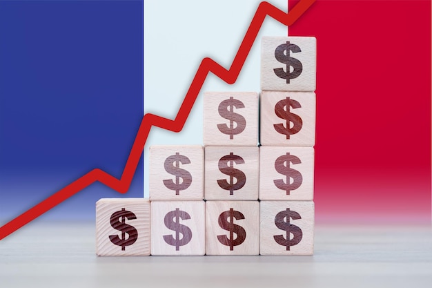 Photo collapse économique de la france augmentant les valeurs avec des cubes déclin financier crise et dégradation