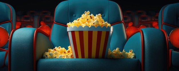Collation de pop-corn croquante dans un siège de cinéma Nourriture de cinéma sucrée ou salée Ai générative
