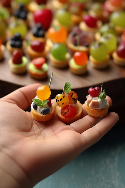 Collations légères dans une assiette sur une table de buffet Assortiment de mini canapés délices et collations IA générative