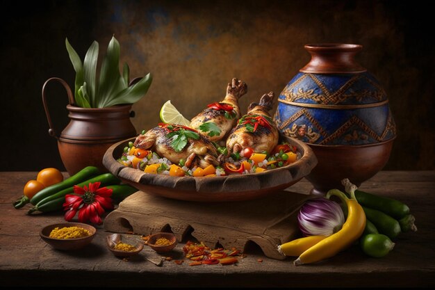 Des collations locales traditionnelles de fruits et légumes arepas avec des céréales de légumes et du jambon Un service agréable une cuisine délicieuse Cuisine typique colombienne et vénézuélienne Creative