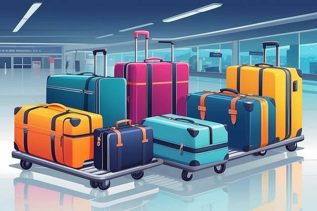 Collecte des bagages vibrante Des valises colorées sur un tapis roulant à l'aéroport