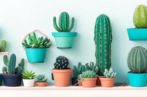 Collecte de divers cactus et plantes succulentes dans différents pots