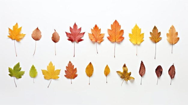 Collecte de feuilles d'automne tombées multicolores isolées sur un fond blanc créées avec la technologie d'IA générative créée avec la technology d'IA generative