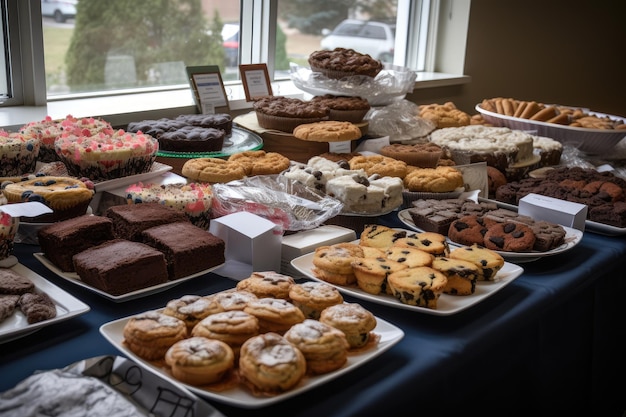 Collecte de fonds pour la vente de pâtisseries avec une variété de délicieuses friandises à acheter créées avec l'IA générative