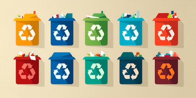 Collecte de poubelles remplies de différents types de recyclage des déchets et concept de collecte séparée des déchets Poubelles remplies de déchets organiques séparés prêts à être recyclés Concept de sauvegarde de la planète