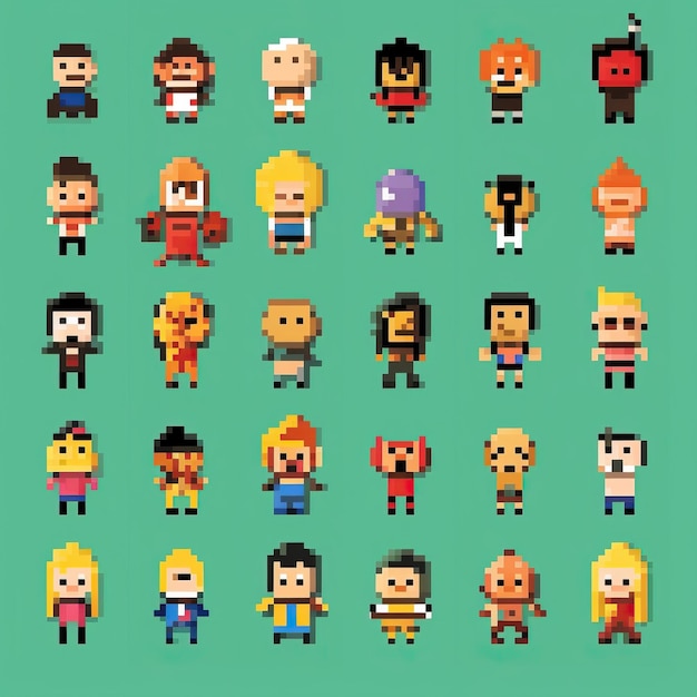 Photo une collection de 100 caractères simples de 8 bits appelés