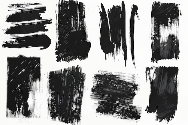 Photo collection abstraite de traits de peinture noire sur un fond blanc convient pour les projets artistiques