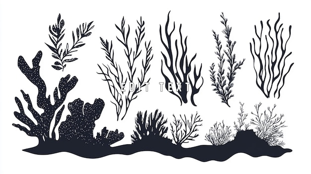 Collection d'algues stylisées et de silhouettes de coraux