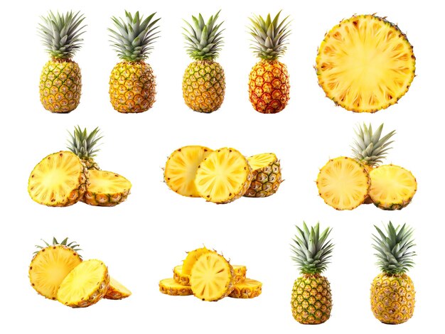 Collection d'ananas isolée sur fond blanc avec une IA générée