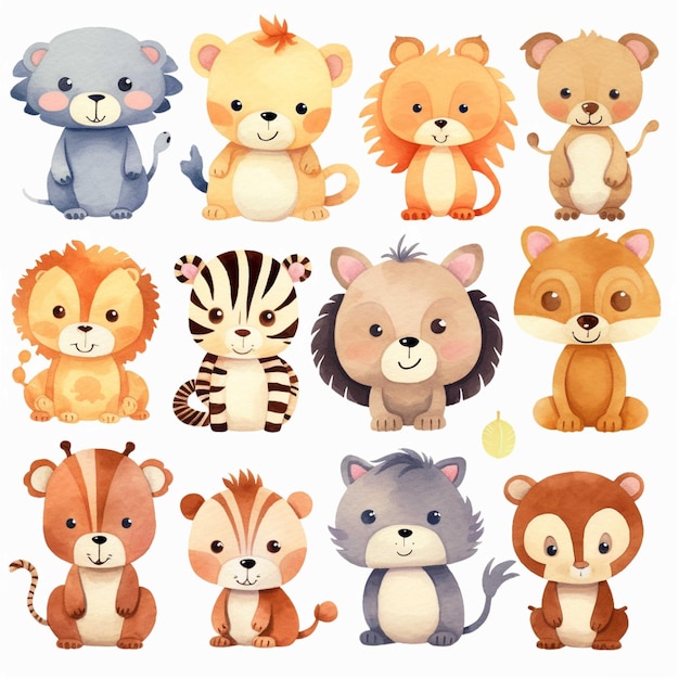 Collection d'animaux de dessin animé mignons Illustration vectorielle dans un style plat