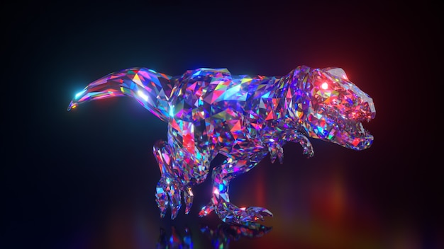 Collection d'animaux de diamant. Dinosaure marchant. Concept de nature et d'animaux. Animation 3D d'une boucle parfaite. Faible poly