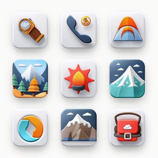 une collection d'applications comprenant une montagne et un bonhomme de neige