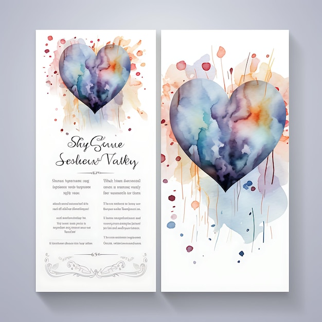 Photo collection aquarelle splash carte d'invitation de mariage en forme de cœur dessin d'illustration en lin