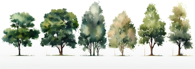 Collection d'arbres aquarelles Ensemble d'arbres dessinés à la main Pack d'arbres forestiers