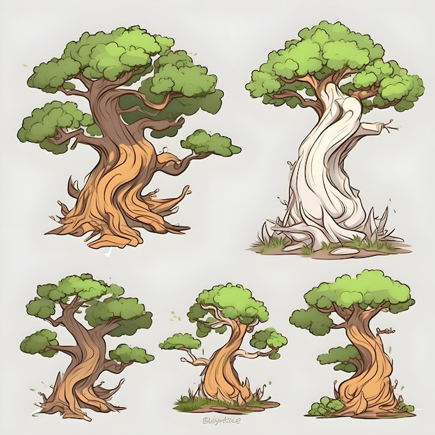 Collection d'arbres bonsai dans le style vintage Illustration vectorielle