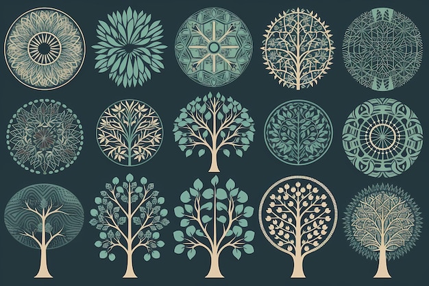 une collection d'arbres et de feuilles vector art illustration