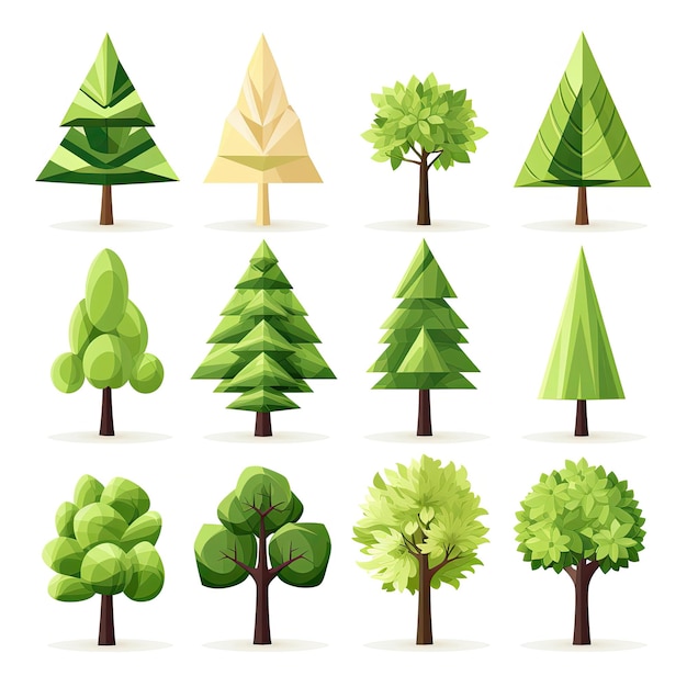 Collection d'arbres en style dessin animé isolé sur fond blanc illustration vectorielle