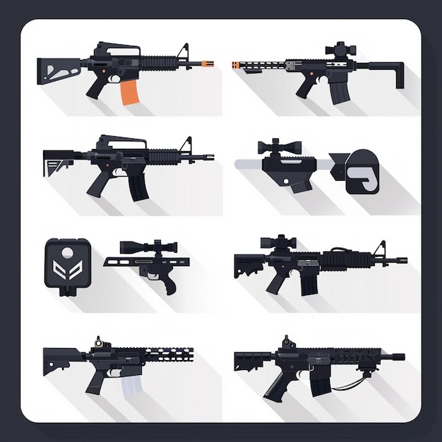 une collection d'armes qui sont sur un fond noir