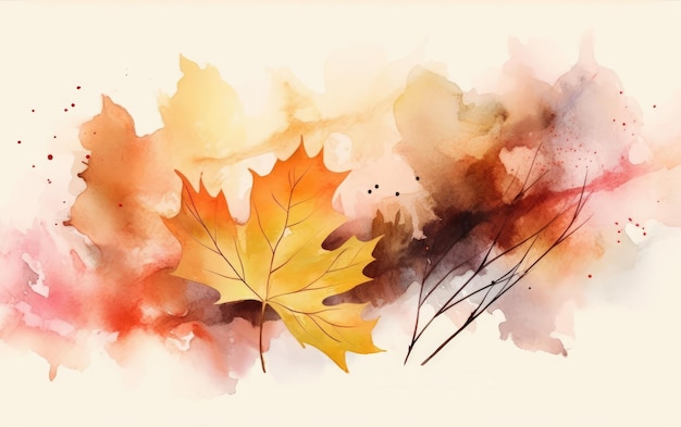 Collection d'automne abstraite aquarelle avec érable et feuilles de saison AI générative peinte à la main