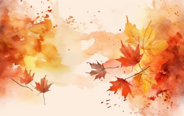 Collection d'automne de fond abstrait aquarelle avec érable et feuilles de saison AI générative