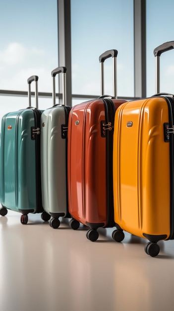 Collection de bagages Ensemble de valises affichées sur une surface blanche immaculée Fond d'écran mobile vertical