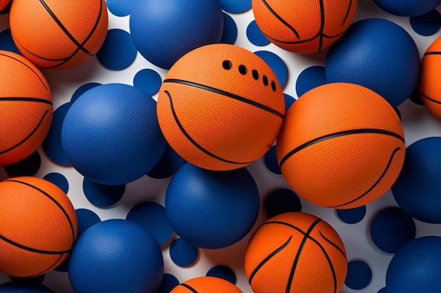 Une collection de ballons de basket bleus et orange